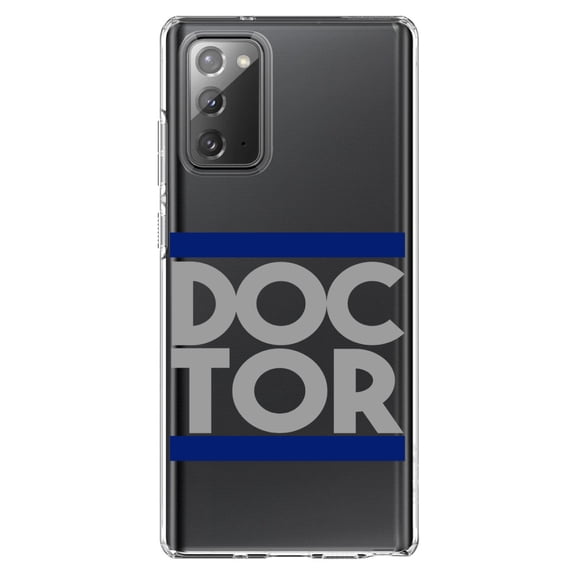 DistinctInk Clear Shockproof Hybrid Case for Samsung Galaxy Note 20 (6.7" Screen) - TPU Bumper Acrylic Back Tempered Glass Screen Protector - DOCTOR Word Art