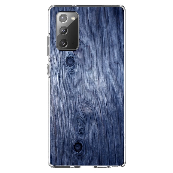 DistinctInk Clear Shockproof Hybrid Case for Samsung Galaxy Note 20 (6.7" Screen) - TPU Bumper, Acrylic Back, Tempered Glass Screen Protector - Dark Blue Weathered Wood Grain Print - Printed Wood