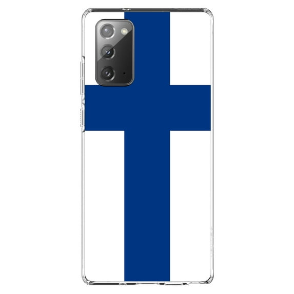 DistinctInk Clear Shockproof Hybrid Case for Samsung Galaxy Note 20 (6.7" Screen) - TPU Bumper, Acrylic Back, Tempered Glass Screen Protector - Finland Flag - Finland