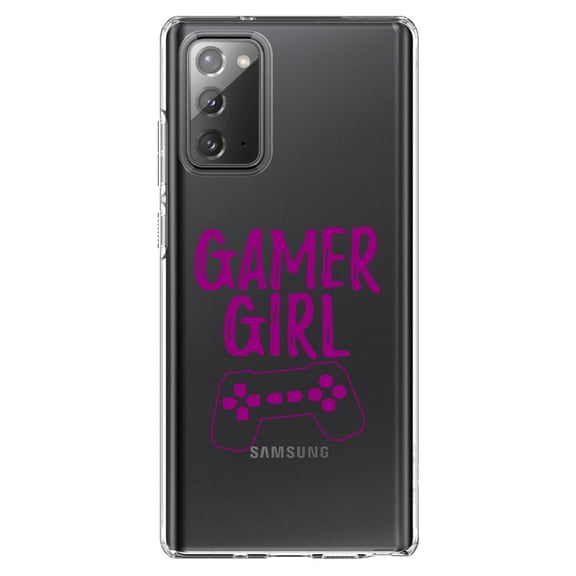 DistinctInk Clear Shockproof Hybrid Case for Samsung Galaxy Note 20 (6.7" Screen) - TPU Bumper Acrylic Back Tempered Glass Screen Protector - Gamer Girl - Video Games