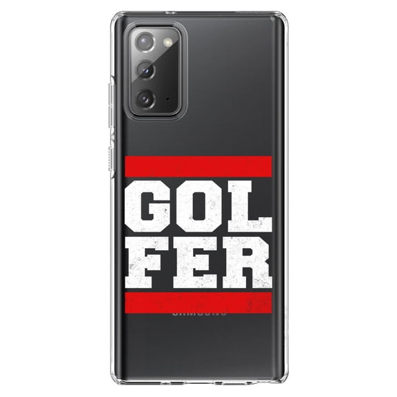 DistinctInk Clear Shockproof Hybrid Case for Samsung Galaxy Note 20 (6.7" Screen) - TPU Bumper Acrylic Back Tempered Glass Screen Protector - Golfer Word Art