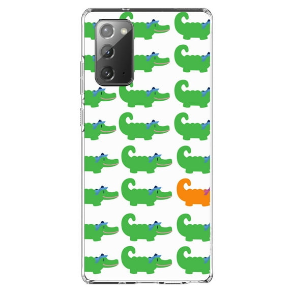 DistinctInk Clear Shockproof Hybrid Case for Samsung Galaxy Note 20 (6.7" Screen) - TPU Bumper, Acrylic Back, Tempered Glass Screen Protector - Green Orange Blue Alligator Gator - Cartoon Alligators
