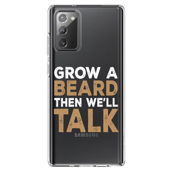 DistinctInk Clear Shockproof Hybrid Case for Samsung Galaxy Note 20 (6.7" Screen) - TPU Bumper Acrylic Back Tempered Glass Screen Protector - Grow a Beard Then We'll Talk