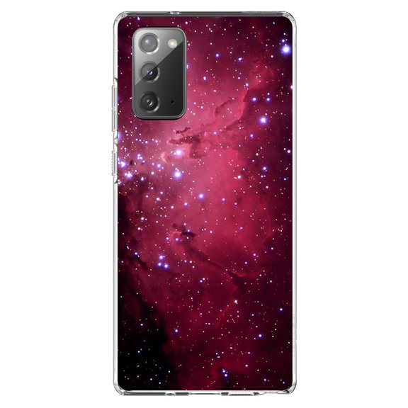 DistinctInk Clear Shockproof Hybrid Case for Samsung Galaxy Note 20 (6.7" Screen) - TPU Bumper, Acrylic Back, Tempered Glass Screen Protector - Hot Pink Black Stars Nebula - Astronomy