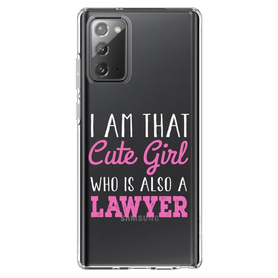 DistinctInk Clear Shockproof Hybrid Case for Samsung Galaxy Note 20 (6.7" Screen) - TPU Bumper Acrylic Back Tempered Glass Screen Protector - I Am That Cute Girl Who Is Also a Lawyer