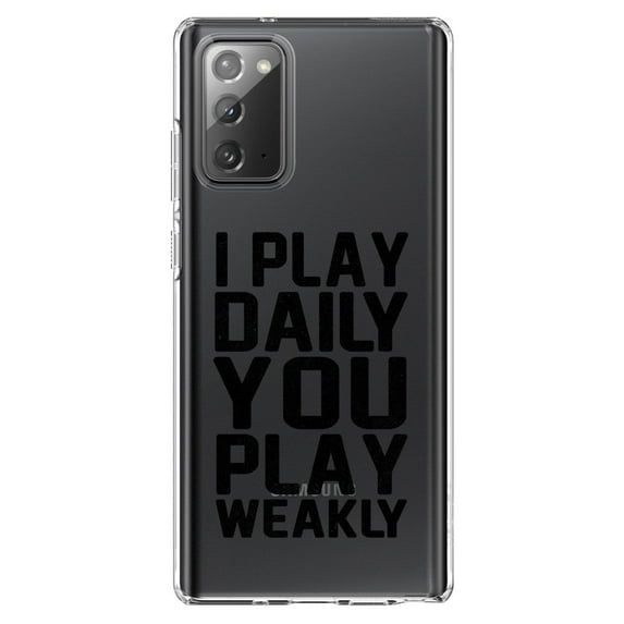 DistinctInk Clear Shockproof Hybrid Case for Samsung Galaxy Note 20 (6.7" Screen) - TPU Bumper Acrylic Back Tempered Glass Screen Protector - I Play Daily You Play Weakly