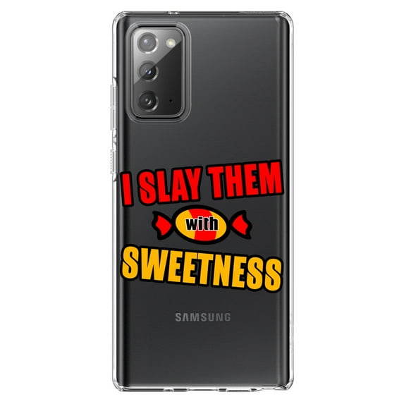 DistinctInk Clear Shockproof Hybrid Case for Samsung Galaxy Note 20 (6.7" Screen) - TPU Bumper Acrylic Back Tempered Glass Screen Protector - I Slay Them With Sweetness