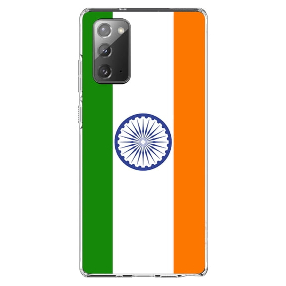 DistinctInk Clear Shockproof Hybrid Case for Samsung Galaxy Note 20 (6.7" Screen) - TPU Bumper, Acrylic Back, Tempered Glass Screen Protector - India Flag Indian - India