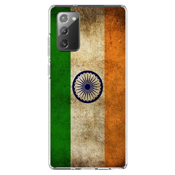 DistinctInk Clear Shockproof Hybrid Case for Samsung Galaxy Note 20 (6.7" Screen) - TPU Bumper, Acrylic Back, Tempered Glass Screen Protector - India Old Flag Indian - India