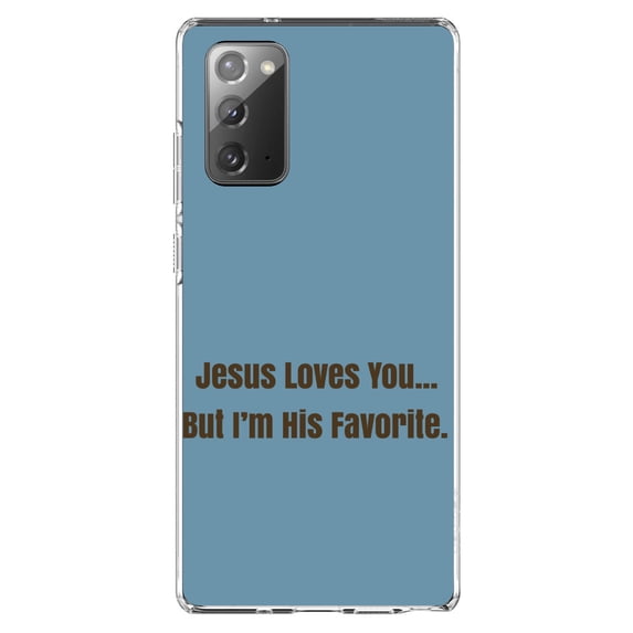 DistinctInk Clear Shockproof Hybrid Case for Samsung Galaxy Note 20 (6.7" Screen) - TPU Bumper, Acrylic Back, Tempered Glass Screen Protector - Jesus Loves You… But I'm His Favorite - Christ