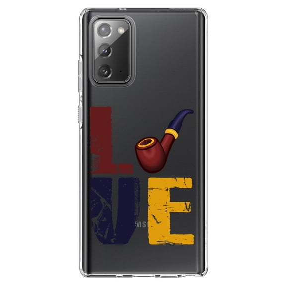 DistinctInk Clear Shockproof Hybrid Case for Samsung Galaxy Note 20 (6.7" Screen) - TPU Bumper Acrylic Back Tempered Glass Screen Protector - Love Pipe Smoking