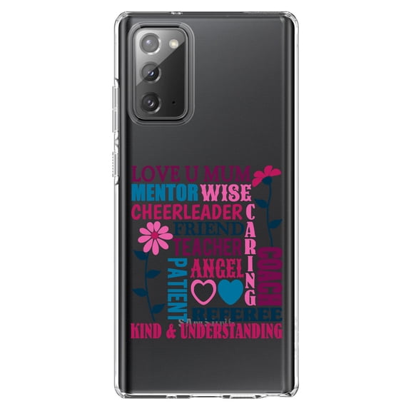 DistinctInk Clear Shockproof Hybrid Case for Samsung Galaxy Note 20 (6.7" Screen) - TPU Bumper Acrylic Back Tempered Glass Screen Protector - Love U Mum Word Art Mother's Day
