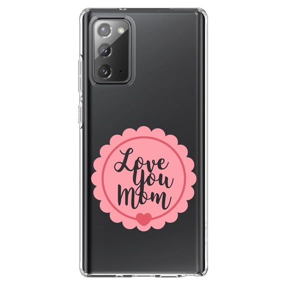 DistinctInk Clear Shockproof Hybrid Case for Samsung Galaxy Note 20 (6.7" Screen) - TPU Bumper Acrylic Back Tempered Glass Screen Protector - Love You Mom - Pink Ribbon