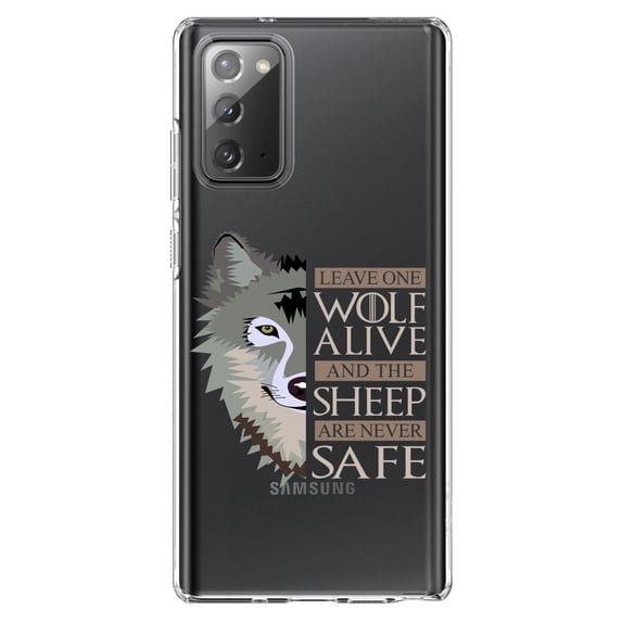 DistinctInk Clear Shockproof Hybrid Case for Samsung Galaxy Note 20 (6.7" Screen) - TPU Bumper Acrylic Back Tempered Glass Screen Protector - One Wolf Alive, Sheep Never Safe