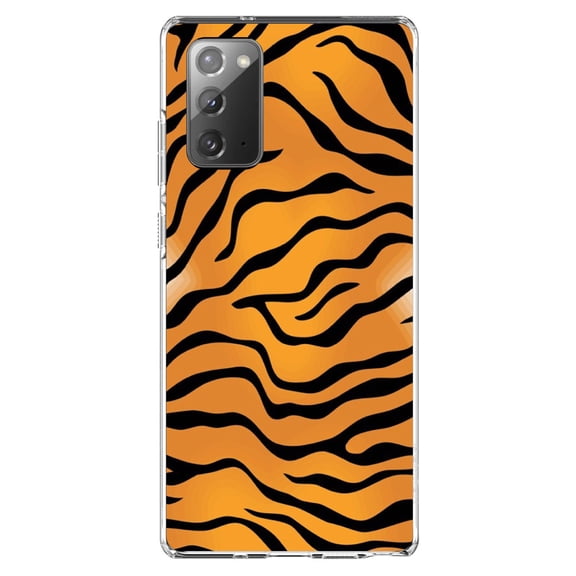 DistinctInk Clear Shockproof Hybrid Case for Samsung Galaxy Note 20 (6.7" Screen) - TPU Bumper, Acrylic Back, Tempered Glass Screen Protector - Orange Black White Tiger Skin Print - Animal Print