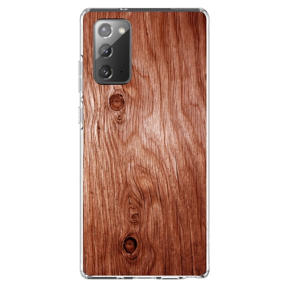 DistinctInk Clear Shockproof Hybrid Case for Samsung Galaxy Note 20 (6.7" Screen) - TPU Bumper, Acrylic Back, Tempered Glass Screen Protector - Orange Weathered Wood Grain Print - Printed Wood Image