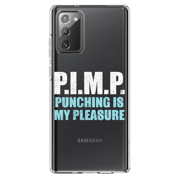 DistinctInk Clear Shockproof Hybrid Case for Samsung Galaxy Note 20 (6.7" Screen) - TPU Bumper Acrylic Back Tempered Glass Screen Protector - PIMP - Punching Is My Pleasure