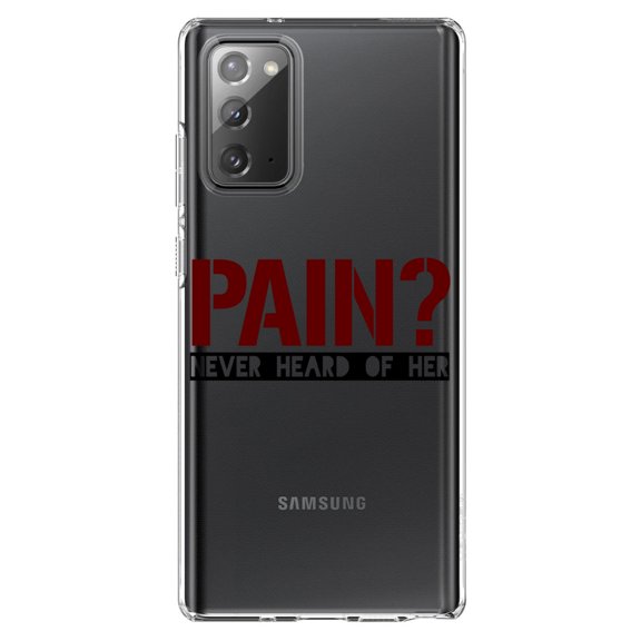 DistinctInk Clear Shockproof Hybrid Case for Samsung Galaxy Note 20 (6.7" Screen) - TPU Bumper Acrylic Back Tempered Glass Screen Protector - Pain? Never Heard of Her