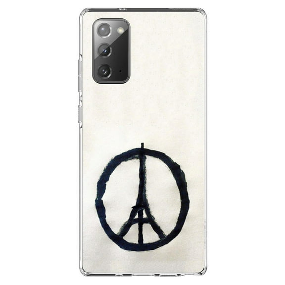 DistinctInk Clear Shockproof Hybrid Case for Samsung Galaxy Note 20 (6.7" Screen) - TPU Bumper, Acrylic Back, Tempered Glass Screen Protector - Paris Peace Symbol - Paris