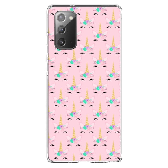 DistinctInk Clear Shockproof Hybrid Case for Samsung Galaxy Note 20 (6.7" Screen) - TPU Bumper, Acrylic Back, Tempered Glass Screen Protector - Pastel Unicorn Pattern - Pink Purple Black