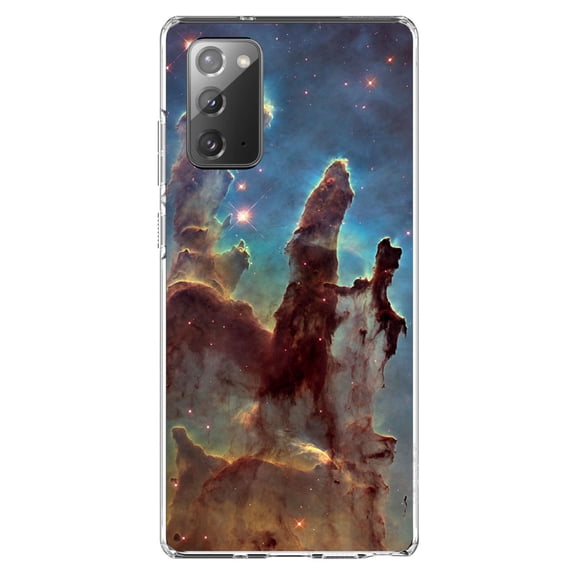 DistinctInk Clear Shockproof Hybrid Case for Samsung Galaxy Note 20 (6.7" Screen) - TPU Bumper, Acrylic Back, Tempered Glass Screen Protector - Pillars of Creation - Astronomy