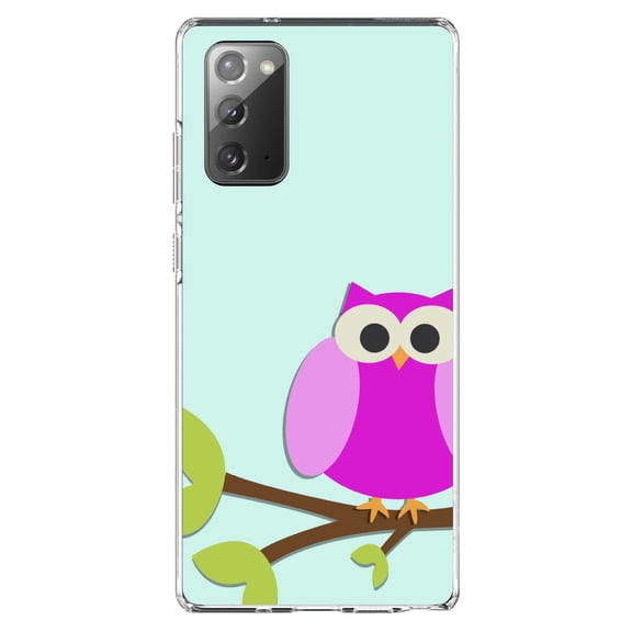 DistinctInk Clear Shockproof Hybrid Case for Samsung Galaxy Note 20 (6.7" Screen) - TPU Bumper, Acrylic Back, Tempered Glass Screen Protector - Pink Owl Cartoon - Cartoon Owls