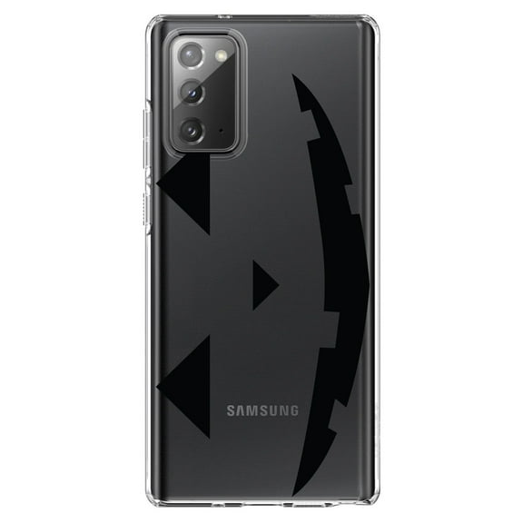 DistinctInk Clear Shockproof Hybrid Case for Samsung Galaxy Note 20 (6.7" Screen) - TPU Bumper, Acrylic Back, Tempered Glass Screen Protector - Pumpkin Face