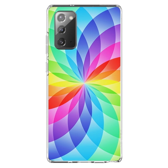 DistinctInk Clear Shockproof Hybrid Case for Samsung Galaxy Note 20 (6.7" Screen) - TPU Bumper, Acrylic Back, Tempered Glass Screen Protector - Rainbow Star Geometric