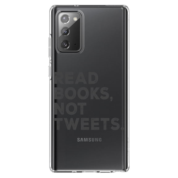 DistinctInk Clear Shockproof Hybrid Case for Samsung Galaxy Note 20 (6.7" Screen) - TPU Bumper Acrylic Back Tempered Glass Screen Protector - Read Books, Not Tweets