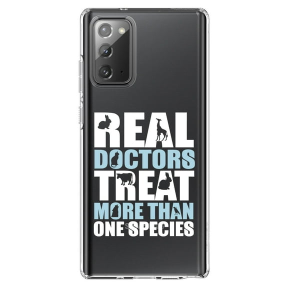 DistinctInk Clear Shockproof Hybrid Case for Samsung Galaxy Note 20 (6.7" Screen) - TPU Bumper Acrylic Back Tempered Glass Screen Protector - Real Doctors Treat More Than One Species