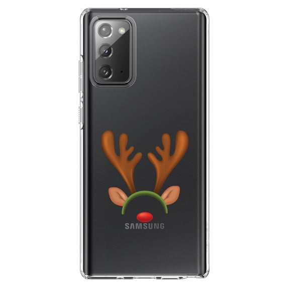 DistinctInk Clear Shockproof Hybrid Case for Samsung Galaxy Note 20 (6.7" Screen) - TPU Bumper Acrylic Back Tempered Glass Screen Protector - Reindeer Face Christmas