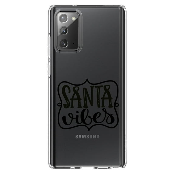 DistinctInk Clear Shockproof Hybrid Case for Samsung Galaxy Note 20 (6.7" Screen) - TPU Bumper Acrylic Back Tempered Glass Screen Protector - Santa Vibes - Christmas