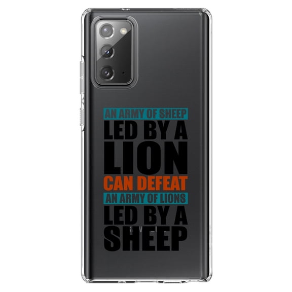 DistinctInk Clear Shockproof Hybrid Case for Samsung Galaxy Note 20 (6.7" Screen) - TPU Bumper Acrylic Back Tempered Glass Screen Protector - Sheep Led By Lion Defeat Lions Led By Sheep