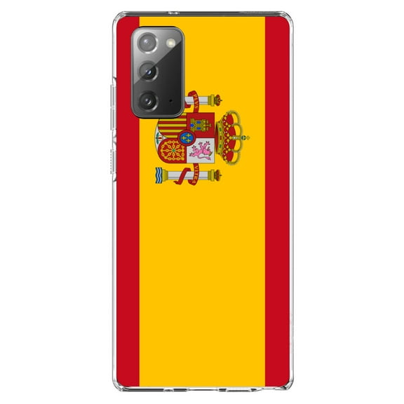 DistinctInk Clear Shockproof Hybrid Case for Samsung Galaxy Note 20 (6.7" Screen) - TPU Bumper, Acrylic Back, Tempered Glass Screen Protector - Spain Spanish Flag Red Yellow - Spain