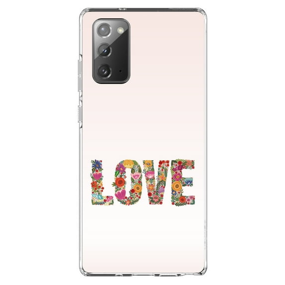DistinctInk Clear Shockproof Hybrid Case for Samsung Galaxy Note 20 (6.7" Screen) - TPU Bumper, Acrylic Back, Tempered Glass Screen Protector - Spring Collection - Floral LOVE Flowers