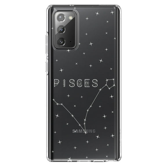 DistinctInk Clear Shockproof Hybrid Case for Samsung Galaxy Note 20 (6.7" Screen) - TPU Bumper, Acrylic Back, Tempered Glass Screen Protector - Star Zodiac Pisces