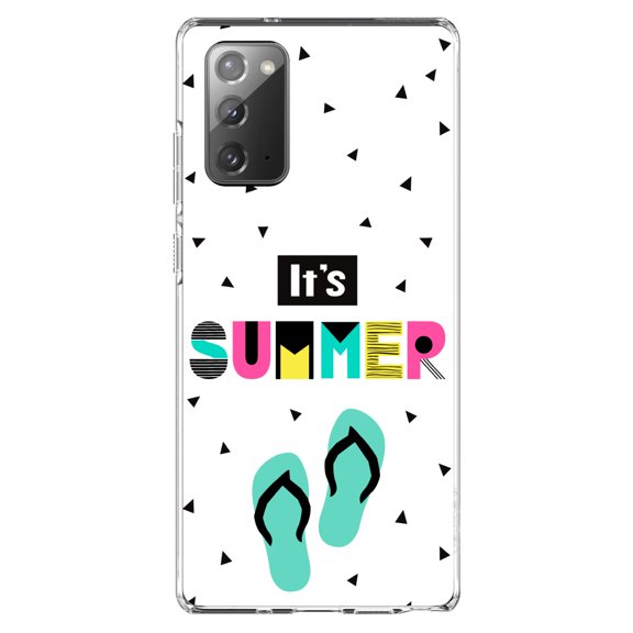 DistinctInk Clear Shockproof Hybrid Case for Samsung Galaxy Note 20 (6.7" Screen) - TPU Bumper, Acrylic Back, Tempered Glass Screen Protector - Summer Graphics - It's Summer Cartoon Flip Flops