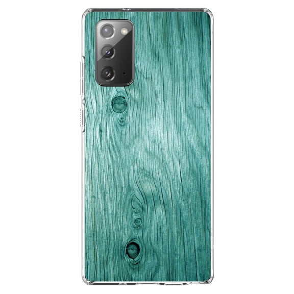 DistinctInk Clear Shockproof Hybrid Case for Samsung Galaxy Note 20 (6.7" Screen) - TPU Bumper, Acrylic Back, Tempered Glass Screen Protector - Teal Weathered Wood Grain Print - Printed Wood Image
