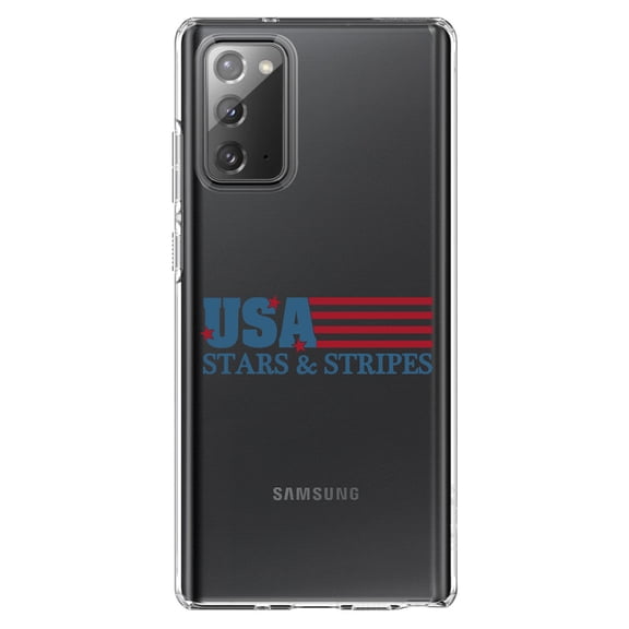 DistinctInk Clear Shockproof Hybrid Case for Samsung Galaxy Note 20 (6.7" Screen) - TPU Bumper Acrylic Back Tempered Glass Screen Protector - USA Flag Stars & Stripes