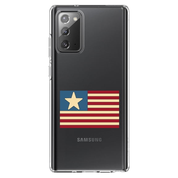 DistinctInk Clear Shockproof Hybrid Case for Samsung Galaxy Note 20 (6.7" Screen) - TPU Bumper Acrylic Back Tempered Glass Screen Protector - USA Single Star Flag Red White & Blue