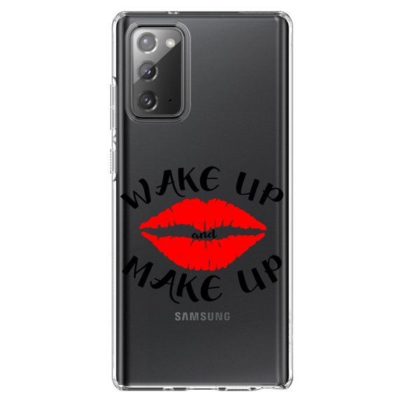 DistinctInk Clear Shockproof Hybrid Case for Samsung Galaxy Note 20 (6.7" Screen) - TPU Bumper Acrylic Back Tempered Glass Screen Protector - Wake Up and Make Up