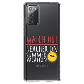 DistinctInk Clear Shockproof Hybrid Case for Samsung Galaxy Note 20 (6.7" Screen) - TPU Bumper Acrylic Back Tempered Glass Screen Protector - Watch Out Teacher on Summer Vacation