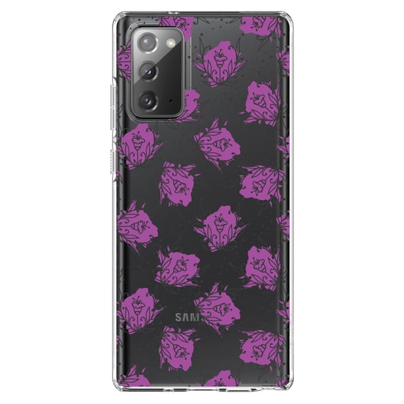 DistinctInk Clear Shockproof Hybrid Case for Samsung Galaxy Note 20 (6.7" Screen) - TPU Bumper Acrylic Back Tempered Glass Screen Protector - Wildflower Purple Graffiti
