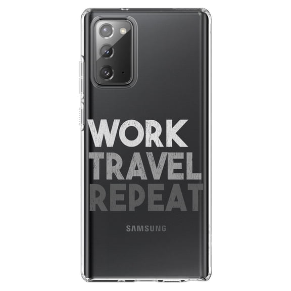 DistinctInk Clear Shockproof Hybrid Case for Samsung Galaxy Note 20 (6.7" Screen) - TPU Bumper Acrylic Back Tempered Glass Screen Protector - Work Travel Repeat