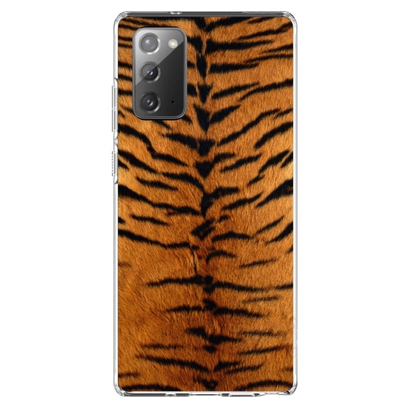 DistinctInk Clear Shockproof Hybrid Case for Samsung Galaxy Note 20 (6.7" Screen) - TPU Bumper, Acrylic Back, Tempered Glass Screen Protector - Yellow Black Tiger Fur Skin Print - Animal Print