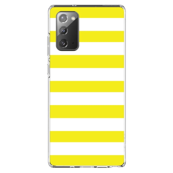 DistinctInk Clear Shockproof Hybrid Case for Samsung Galaxy Note 20 (6.7" Screen) - TPU Bumper, Acrylic Back, Tempered Glass Screen Protector - Yellow & White Bold Horizontal Stripes