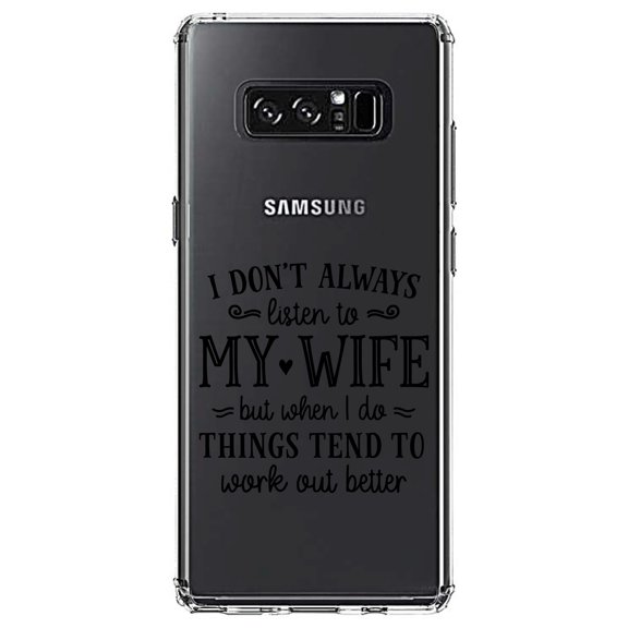 DistinctInk Clear Shockproof Hybrid Case for Samsung Galaxy Note 8 - TPU Bumper Acrylic Back Tempered Glass Screen Protector - Don't Always Listen to my Wife, But Work Out Better