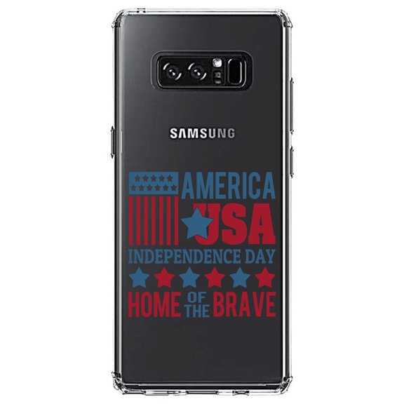 DistinctInk Clear Shockproof Hybrid Case for Samsung Galaxy Note 8 - TPU Bumper Acrylic Back Tempered Glass Screen Protector - America USA Home of the Brave