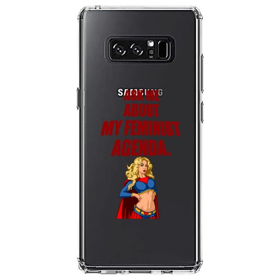 DistinctInk Clear Shockproof Hybrid Case for Samsung Galaxy Note 8 - TPU Bumper Acrylic Back Tempered Glass Screen Protector - Ask Me About My Feminist Agenda