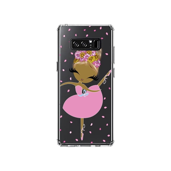 DistinctInk Clear Shockproof Hybrid Case for Samsung Galaxy Note 8 - TPU Bumper, Acrylic Back, Tempered Glass Screen Protector - Ballerina Dancing in Flower Petals